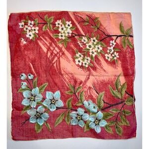 Vtg Hankie Handkerchief Flower Floral Cherry Blossoms Handpainted COLETTE‎ Japan